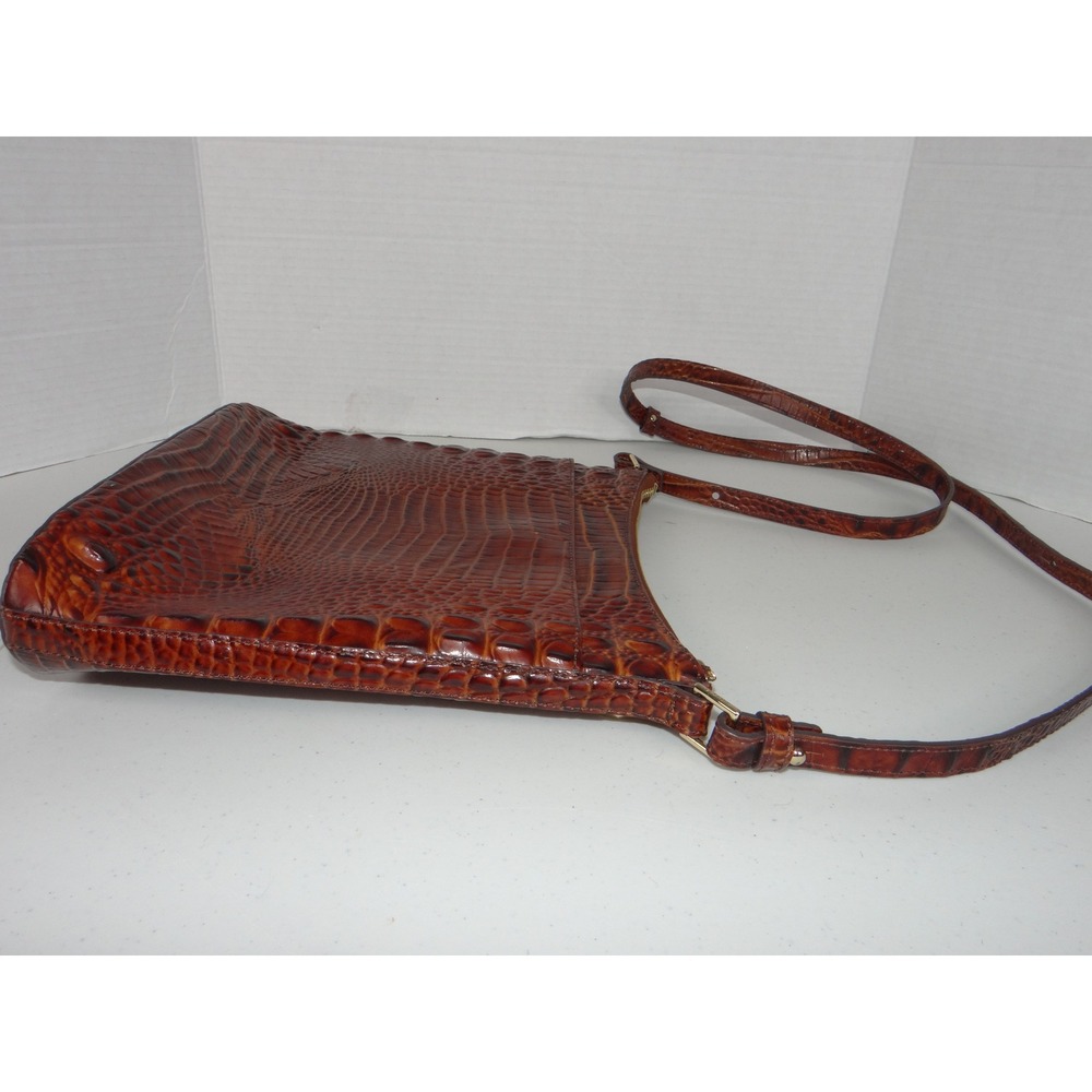 Brahmin Pecan Melbourne Croc Embossed Leather Crossbody Bag Brown Gold Hardware - Picture 6 of 12